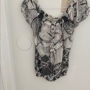 White House Black Market Puff Sleeve Smocked Blouse